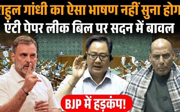 लोकसभा में राहुल गांधी के भाषण के दौरान हुए हंगामे का सांकेतिक चित्र।