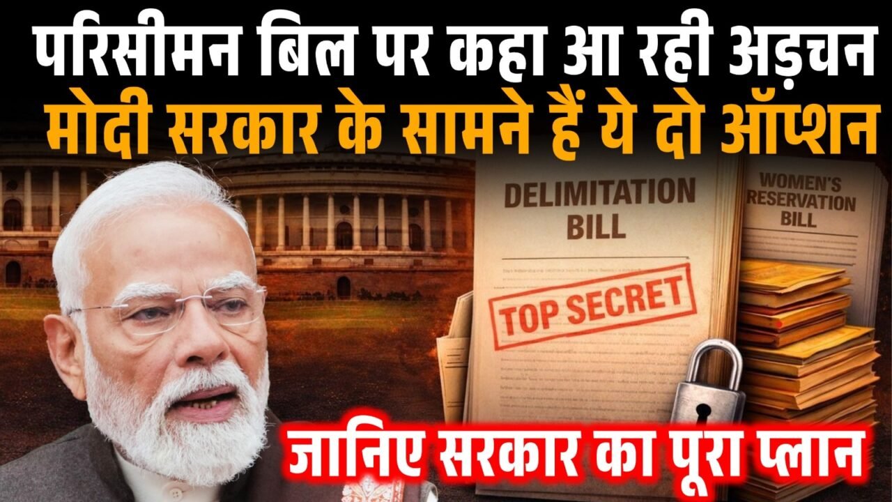 संसद में महिला आरक्षण और परिसीमन विधेयक पर राजनीतिक चर्चा का सांकेतिक चित्र।