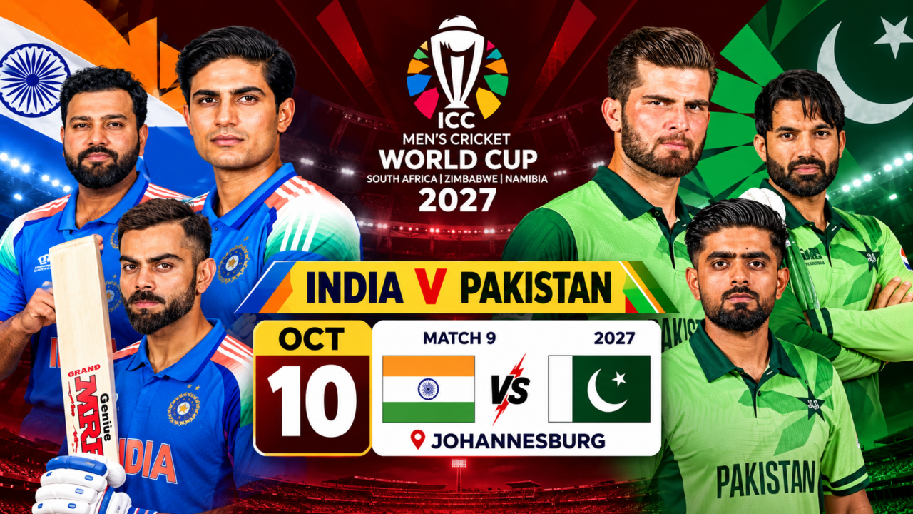 भारत और पाकिस्तान के क्रिकेट खिलाड़ी 2027 वनडे वर्ल्ड कप में मुकाबले के दौरान